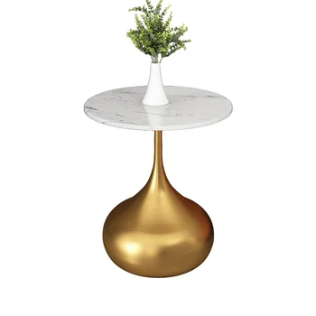 

60cm High Coffee Table with 50cm Round Artificial Marble Top and Steel Stand