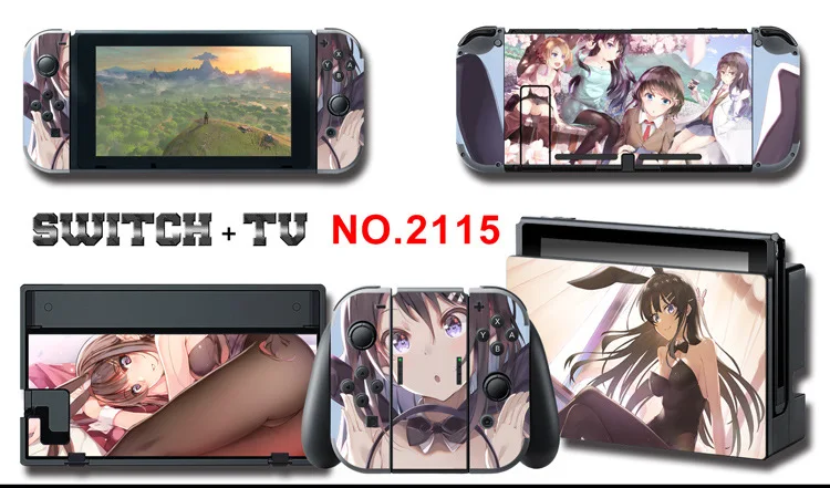 1set New Cute Anime Full Body Sticker for NS Switch Protective Cover Skin Colorful Art for Game Console Joy-Con Controller Decor