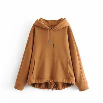 

Casual Kangaroo Pocket Sweatshirt Women Long Sleeve Oversized Hoodie Fall Autumn Harajuku Black White Grey Solid Hoodies