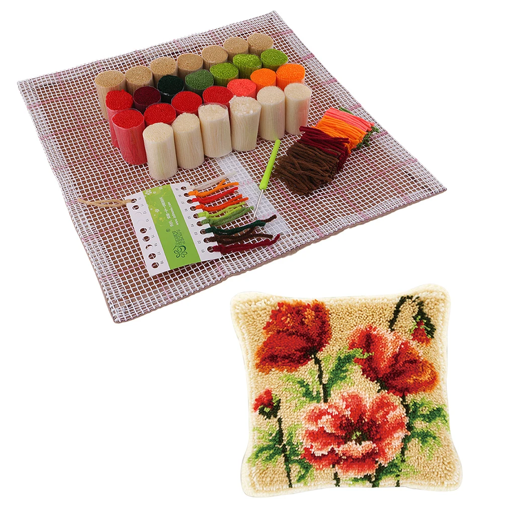 Funny Latch Hook Rug Kit - Pillows Case Making Kit - Flower/Animal Pattern DIY Home Ornament