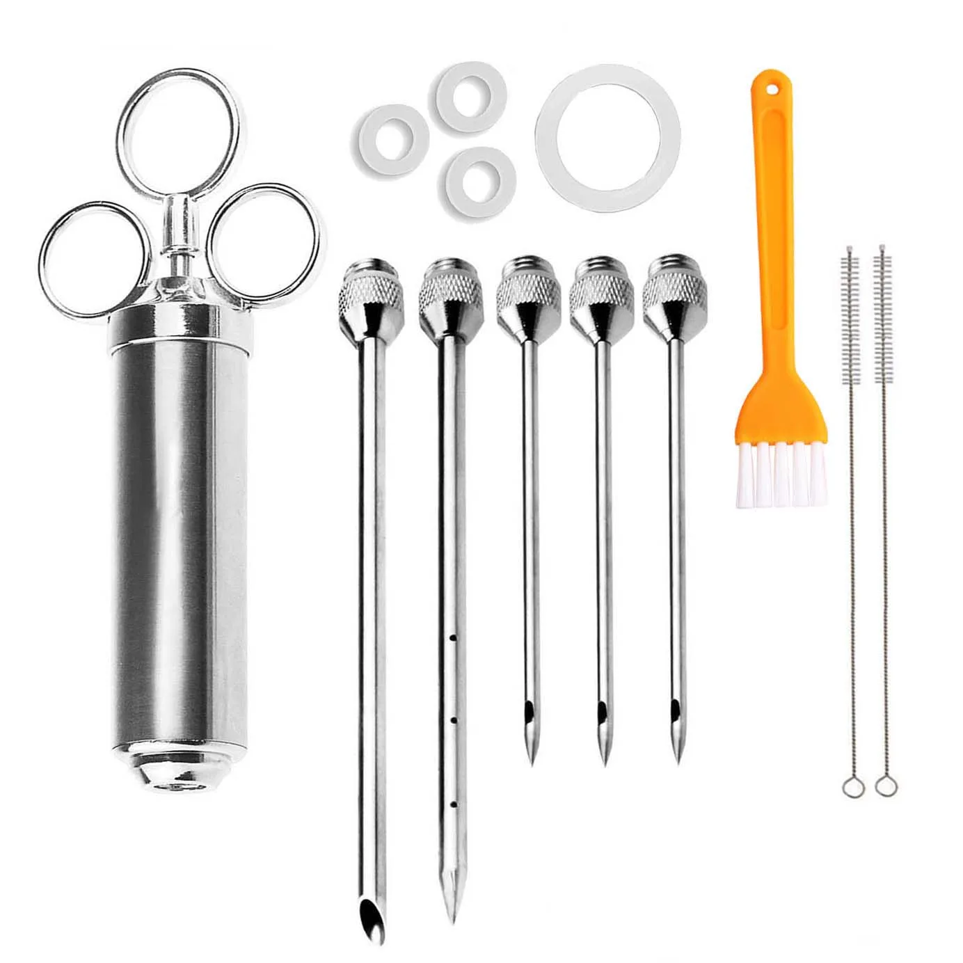 5 Needles3Brushs Инжектор мяса шприц птицы маринада ароматизатор нержавеющая сталь мясо приправа инжектор барбекю комплект с 5 игл - Цвет: 5 Needles3Brushs