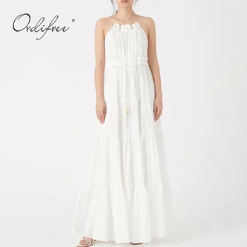 

Ordifree 2020 Summer Women White Long Dress Sleeveless Sexy MaxI Beach Dress