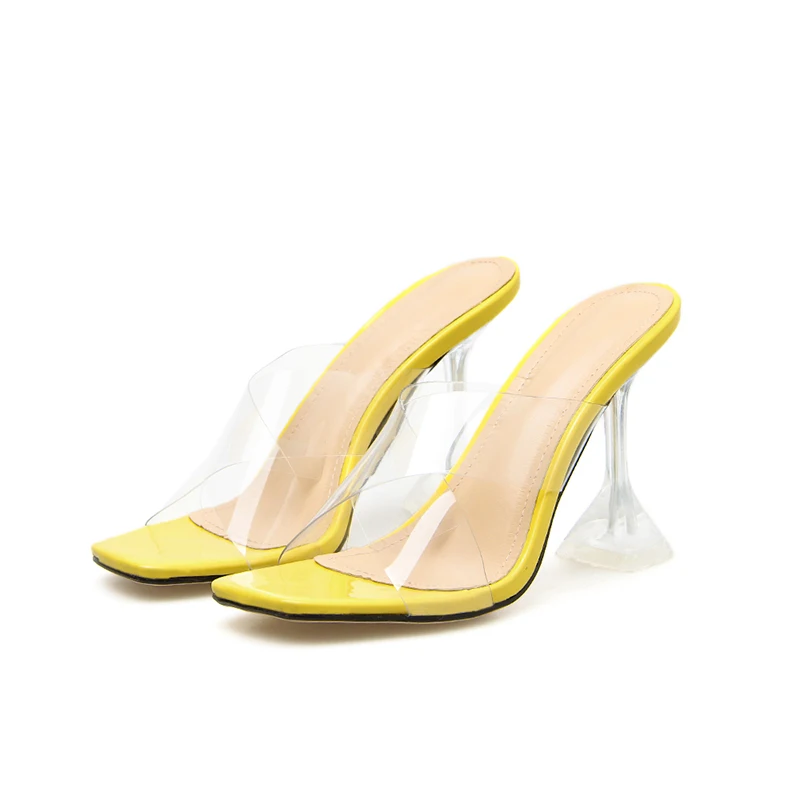 Kcenid Sexy PVC transparent slippers women sandals summer fashion ladies crystal heeled slides clear high heels party shoes 42 - Цвет: Цвет: желтый