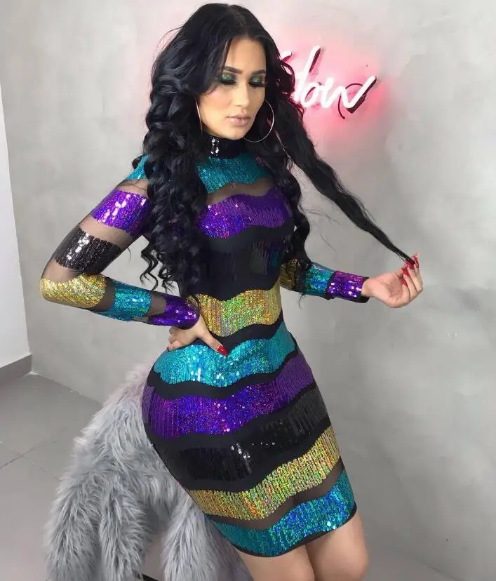Little Black Dress Long Sleeve Short Prom Party Dresses 2020 Sparkly Colorful Sequins Mini Cocktail Gowns | Свадьбы и торжества