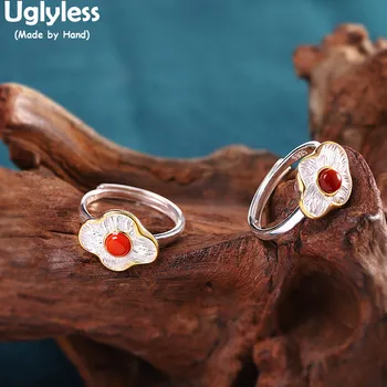 

Uglyless Like a Cloud Lotus Leaf Rings Women Natural Agate Gemstones Jewelry Gold 925 Silver Ethnic Open Rings Handmade Bijoux