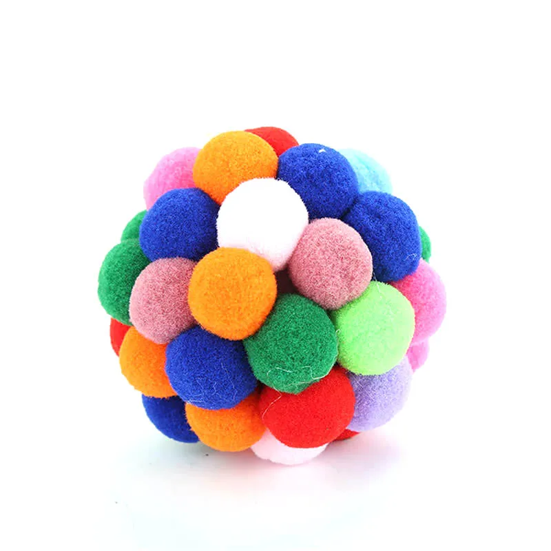 Pet Cat Toy Colorful Handmade Bells Bouncy Ball Built-in Catnip Interactive Bell Toy for Cats Kittens Fun Interaction Plush Toys