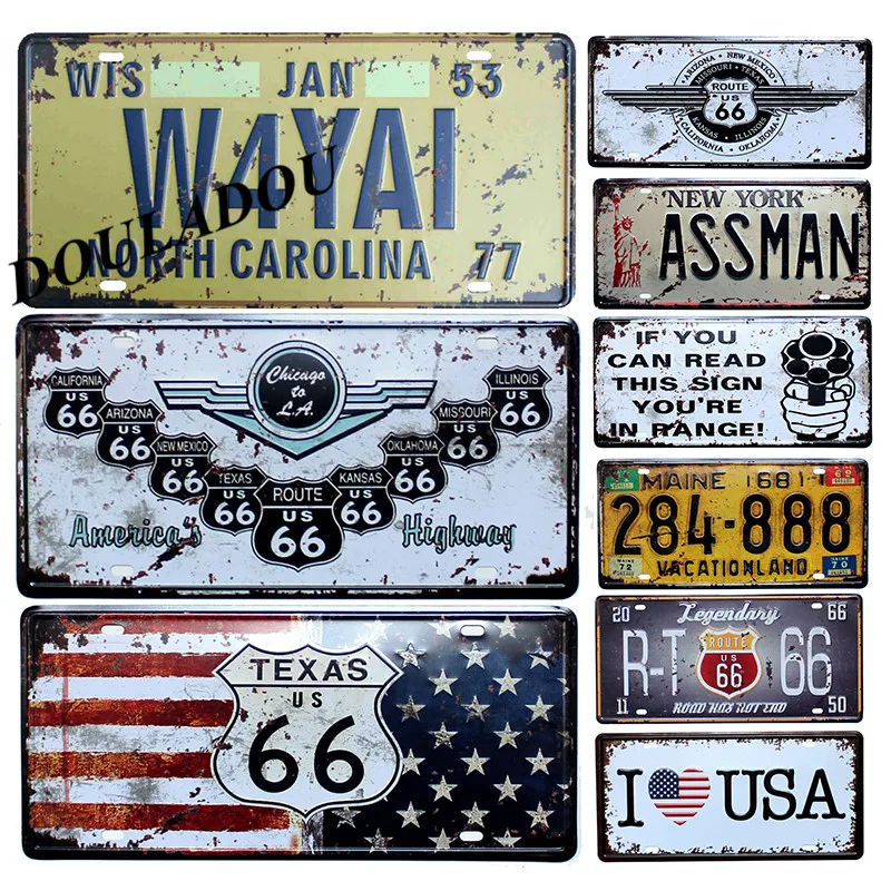 [Douladou] Route 66 винтажная Классическая живопись Декор гаражная комната металлическая жестяная вывеска бар клуб номер автомобиля настенная табличка Poster30x15CM