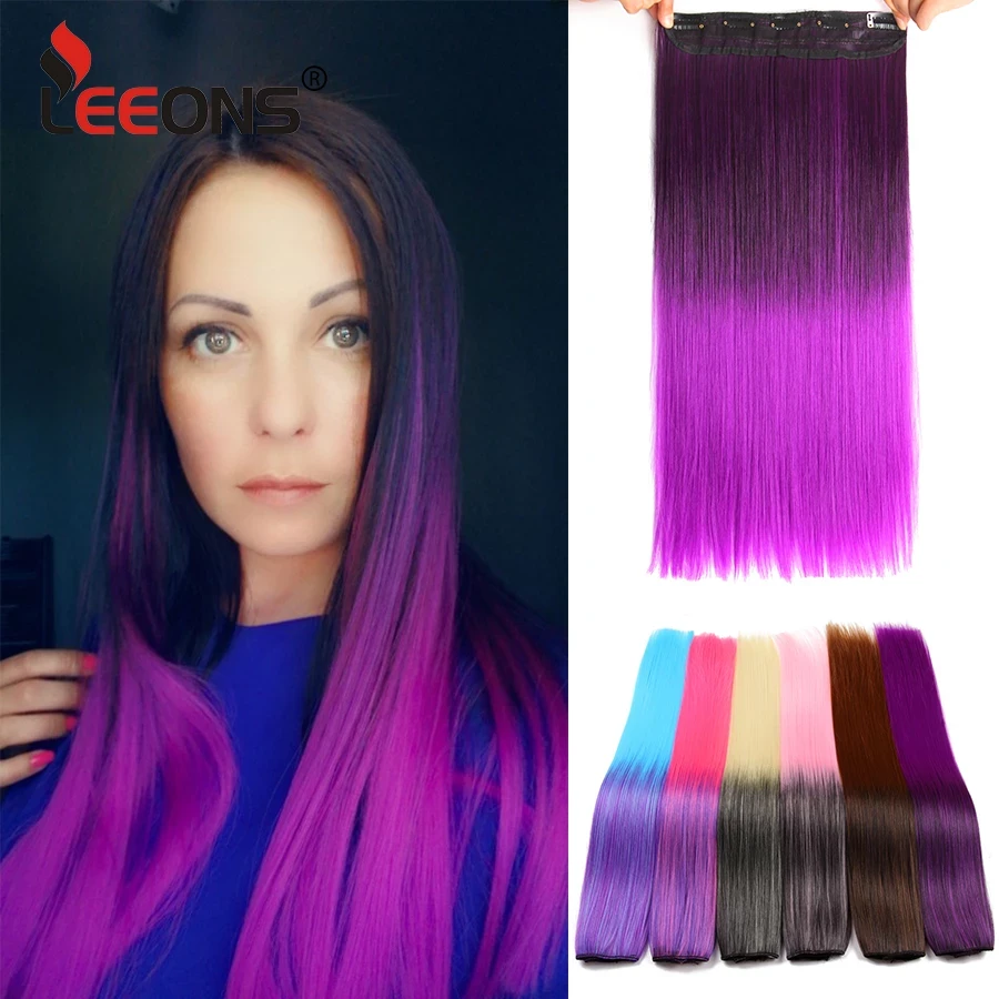 zuiger ruw schending Leeons 5 clips in Hair Extensions long Straight 22Inch Synthetic Ombre  Black Brown Clip in False Hairpieces For Women 26 Colors|Synthetic Clip-in  One Piece| - AliExpress