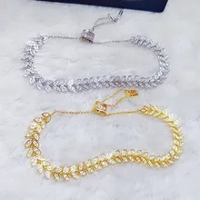 SLJELY роскошь чистого серебра 925 пробы серебро Желтого Золота Цвет пальмовых листьев регулируемый браслет паве Циркон CZ камни Для женщин ювелирные изделия