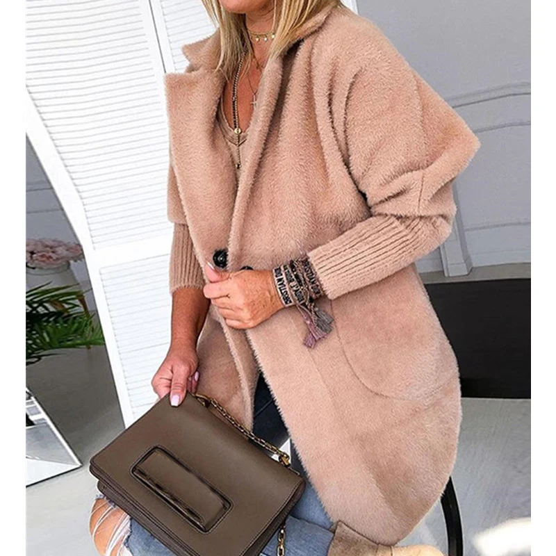 Winter Woollen coat Women Fashion Long Style Blends Autumn Solid Plus Coat Casual Female Outerwear Elegant Slim Plush Coat - Цвет: CAMEL