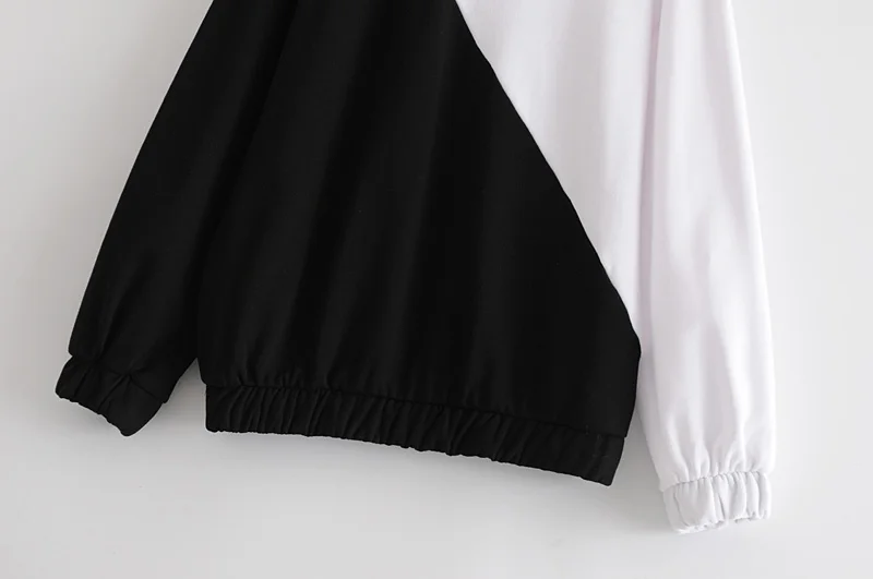 Fashion Za Women Sweatshirt Casual White Black Patchwork Oversized Sweatshirts Long Sleeve O Neck Pullover female Loose Top