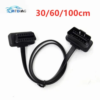 100cm 60cm 30CM Flat Thin As Noodle OBD2 OBDII OBD 16Pin ELM327 Male To Female Elbow Extension Cable Diagnostic Connector 1