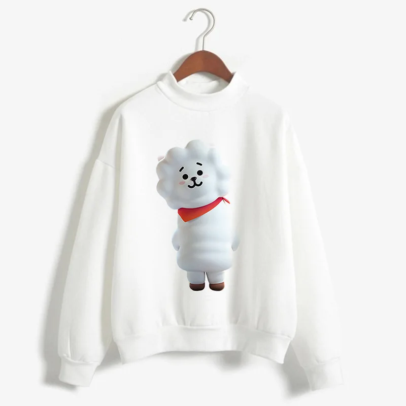 03 Kpop BT21 толстовки kawaii Мультфильм Белый О-образный вырез свитера размера плюс толстые свободные пуловеры осень зима модные женские толстовки - Цвет: 03