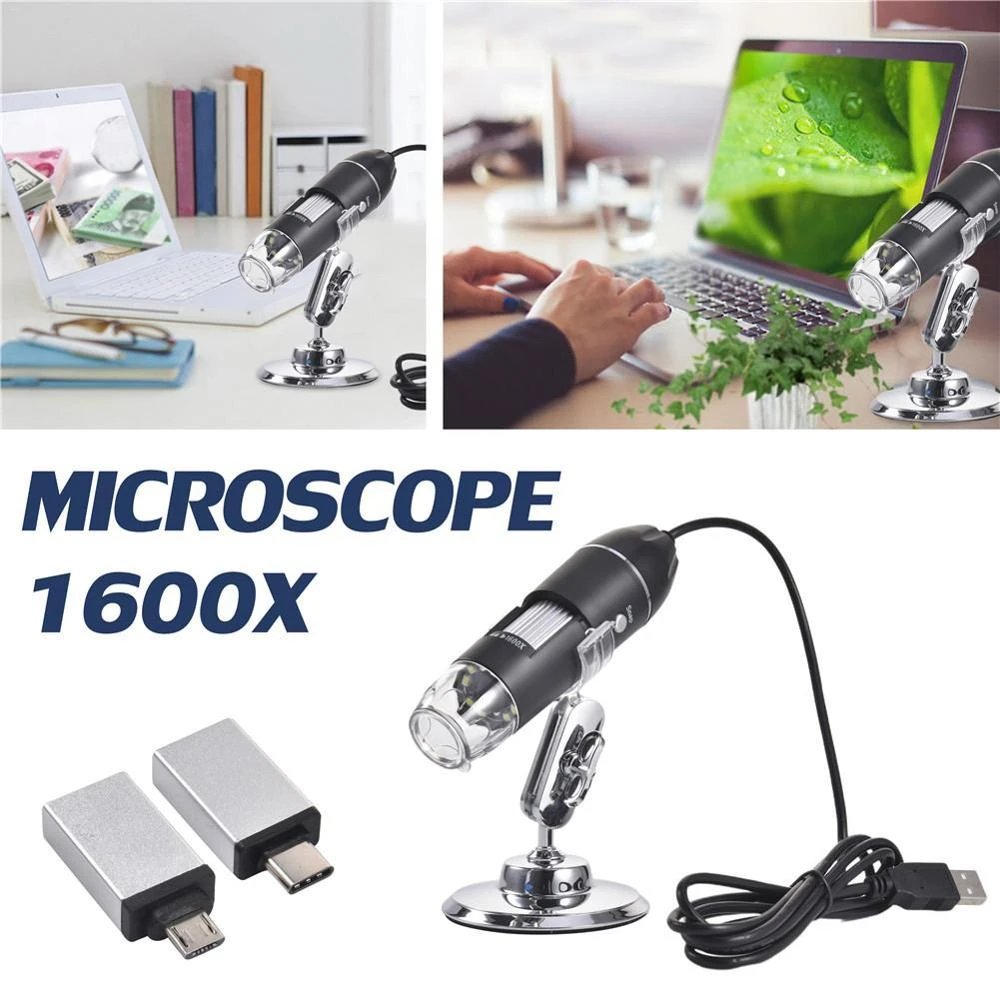 3in1 Digital Microscope 1600x/1000x Portable Two Adapters Support