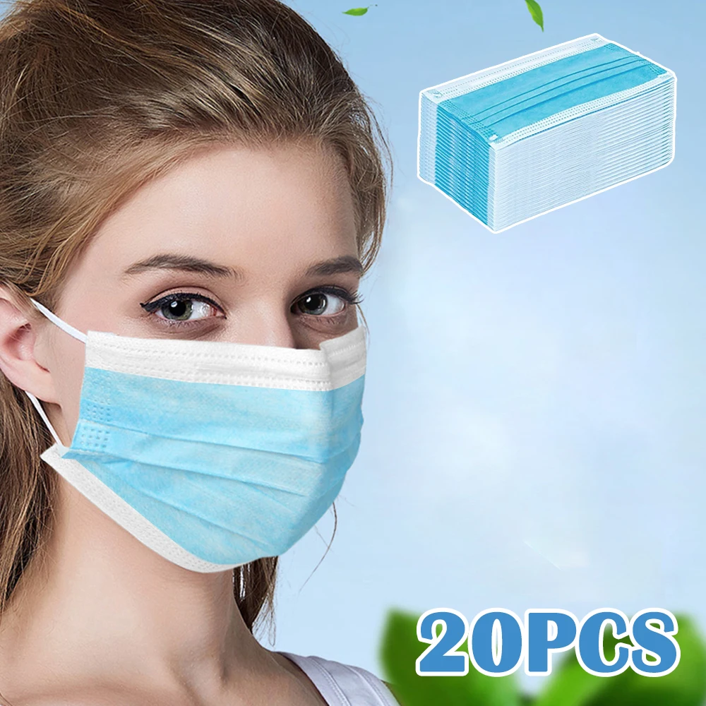 

20PCS Disposable Protective Masks Three Layers Non-woven Fabric Anti-fog Dustproof Personal Protection Health Care Facial Mask
