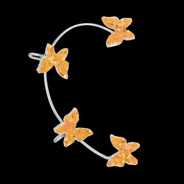 Shining Sequins Butterfly Ear Cuff Women Girl No Piercing Earrings Soft Adjustable Copper Ear Clip Jewelry Free Shipping