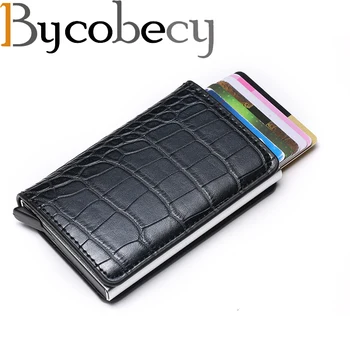 

Bycobecy 2020 Credit Card Holder Men And Women Metal RFID Vintage Aluminium Box Crazy Horse PU Leather Fashion Card Wallet