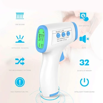 

Non Contact Infrared Forehead Thermometer LCD Body Temperature Fever Digital IR Measurement Tool Gun for Baby Adult