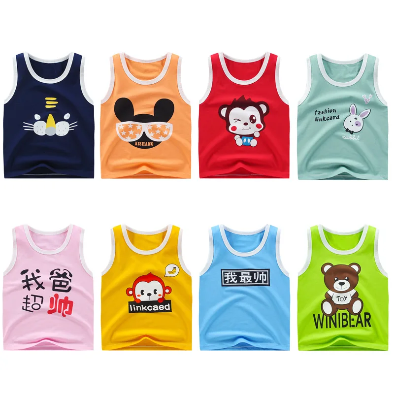 

1-7 Y Kid Baby Summer Vests T-Shirt Cartoon Printed Tops Tees Kid Clothes Children Casual Clothing Cotton T-shirt for Girls Boys