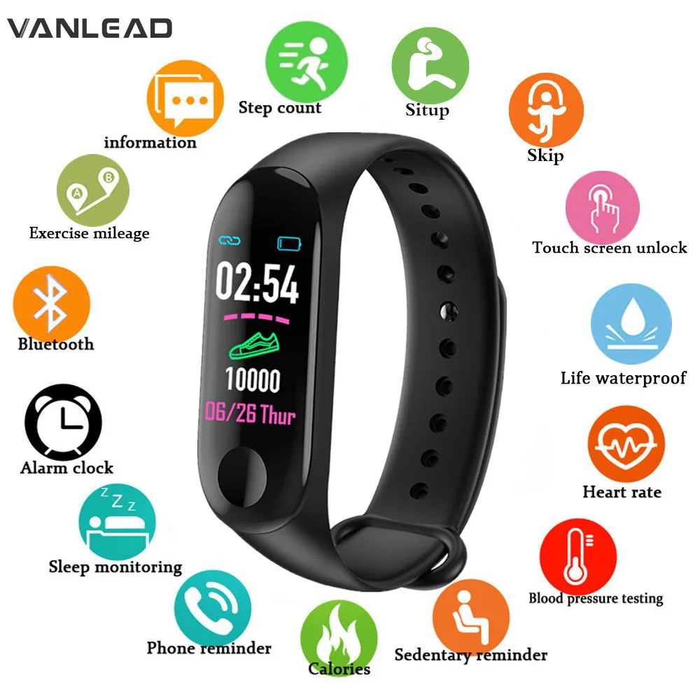 Умный Браслет M3 Smartband фитнес-трекер часы водонепроницаемый IP67 кровяное давление