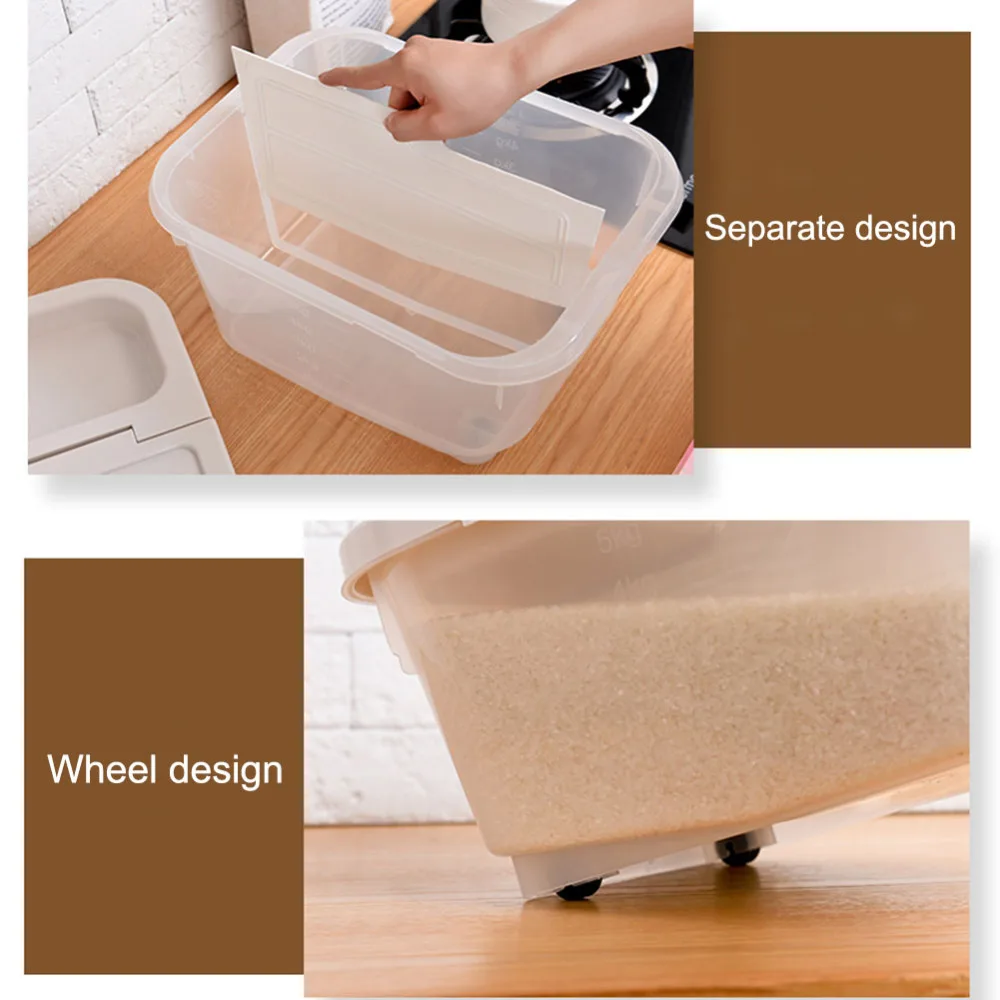 10L Kitchen Food Storage Box Cereal Grain Bean Rice Plastic Storage Container Box Sealed Cans For Coarse Cereals Grains