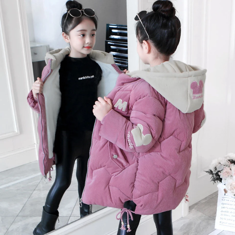 Лаванда Girls clothing Warm Down Jacket For Girl clothes Long Winter Thicken Parka Hooded Children Outerwear Coats 6 8 10 12 Years - Цвет: Лаванда