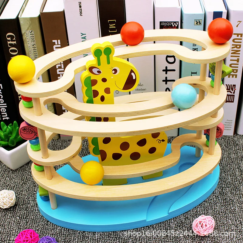 

Giraffe Ball Bearing Tower Animal Ball Bearing Tower Wood Children Camera Track Slide yi zhi qiu Ball Bearing Fun Toy