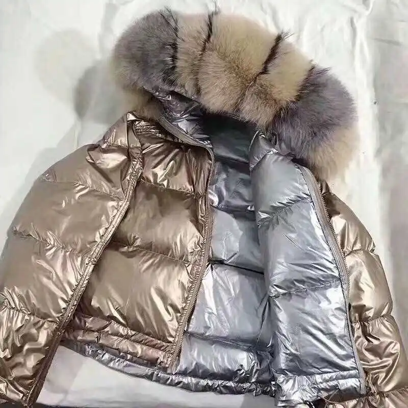 

Real Fur Coat Natural Fox Fur Collar 2019 Winter Jacket Women Loose Short Down Coat White Duck Down Jacket Thick Warm Down Parka