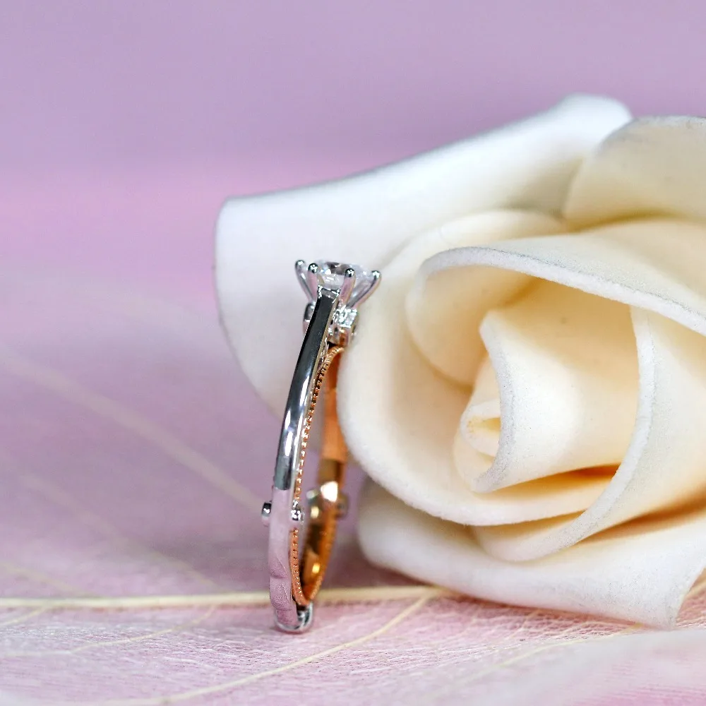 Doveggs Lab Created CVD бриллиантовое обручальное кольцо 14 к белое и розовое золото 0.5CT центр 5 мм DEF цветное кольцо с круглым бриллиантом для женщин