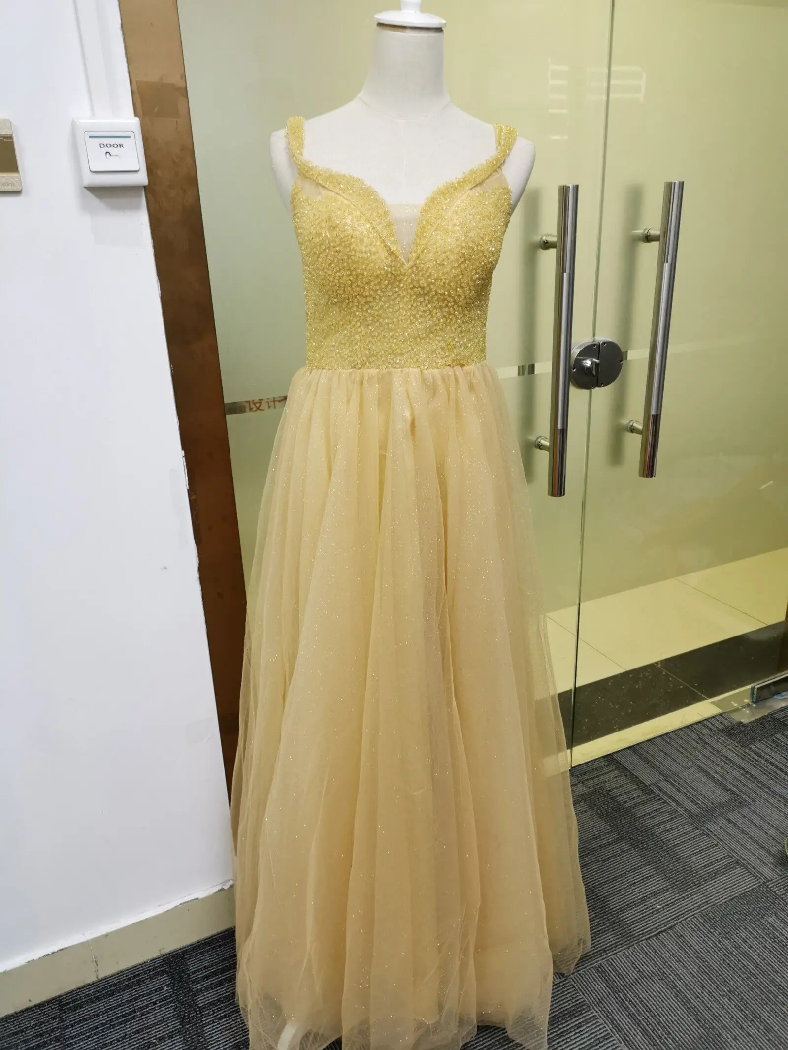 Золотой It's Yiiya Evening Gowns Boat Neck Short Sleeve A-Line Women Party Dresses Beading Off Shoulder Floor-Length Robe De Soiree V090 - Цвет: Золотой