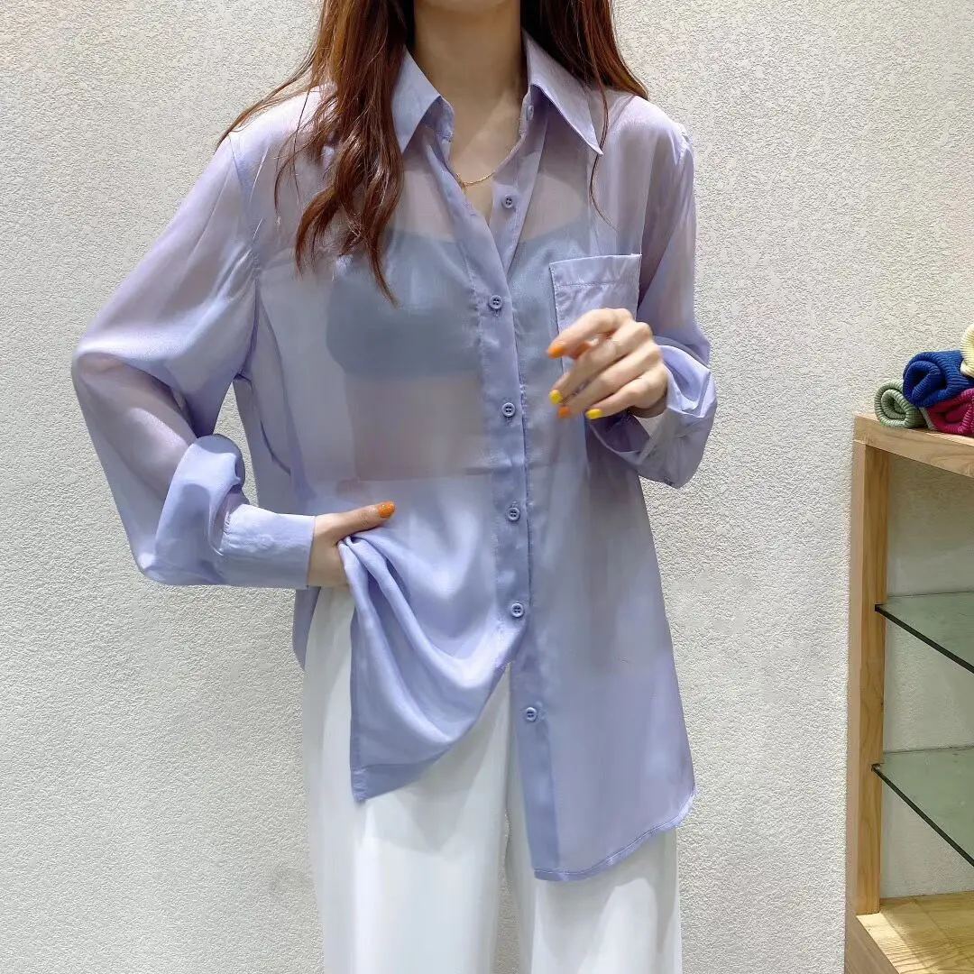 Shirts Women Chiffon Simple Basic Loose 