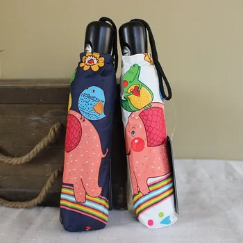 

Coloured Drawing Vinyl Cartoon Sun-resistant Anti-UV umbrella Fully Automatic Three Fold Portable All-Weather Umbrella