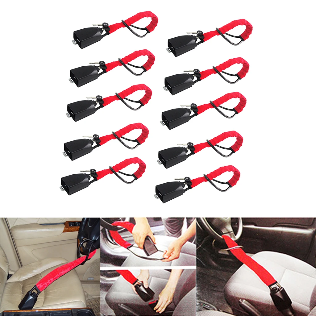 

10X Universal Car Vehicle Anti-theft Steel Locking Steering Wheel Lock Strap