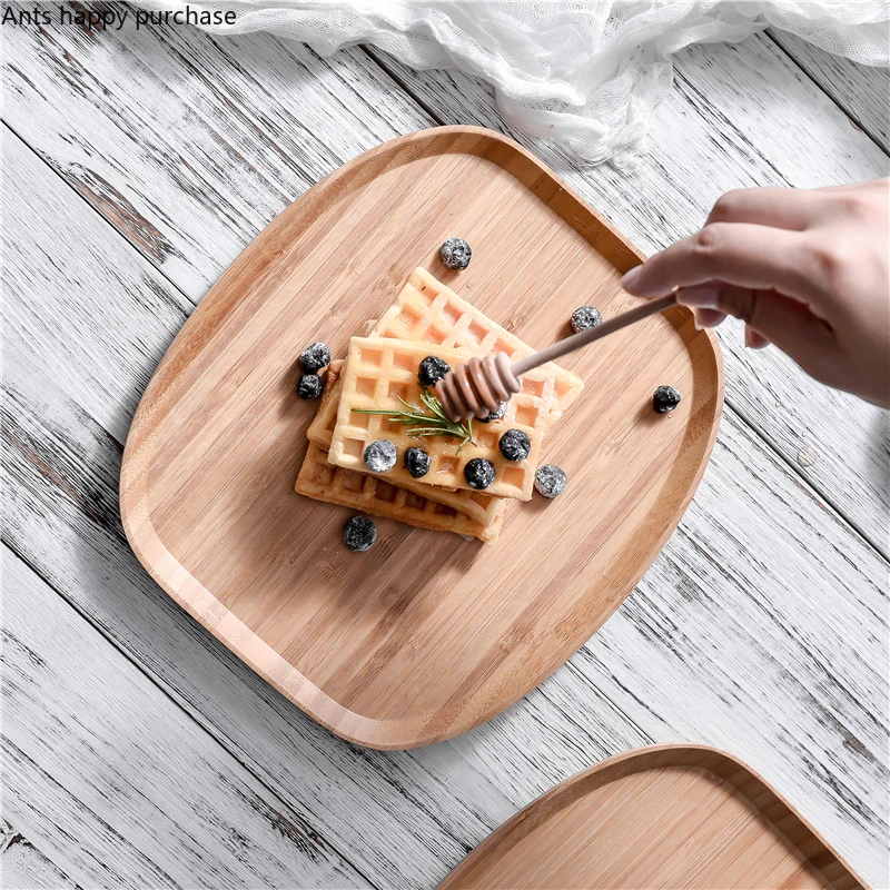 Bamboo Wooden Pallets Rectangle Household Snack Tray Afternoon Tea Bread Cake Fruit Dessert Table Exhibition Hall Display Tray