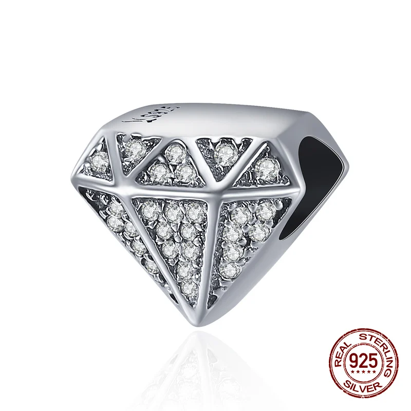 

rebeke Genuine 100% 925 sterling silver geometry clear CZ beads fit original Pandora bracelet charm jewelry gift