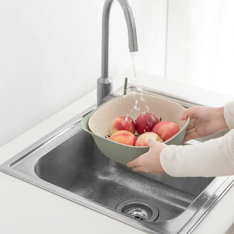 Double-drain Basket Washing Vegetables Blue Environmental Protection Materials Fruit and Vegetable Baskets Kitchen Supplies