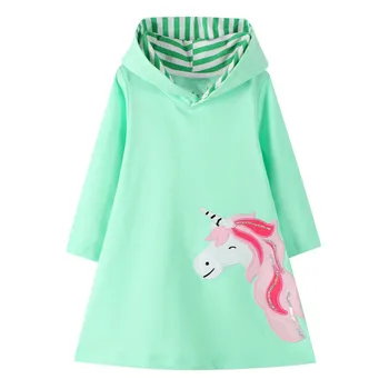 

Girls Hooded Dress Unicorn Print Autumn Winter Long Sleeve Dress Princess Costume Children Unicorn Kids Dresses Girl Clothes