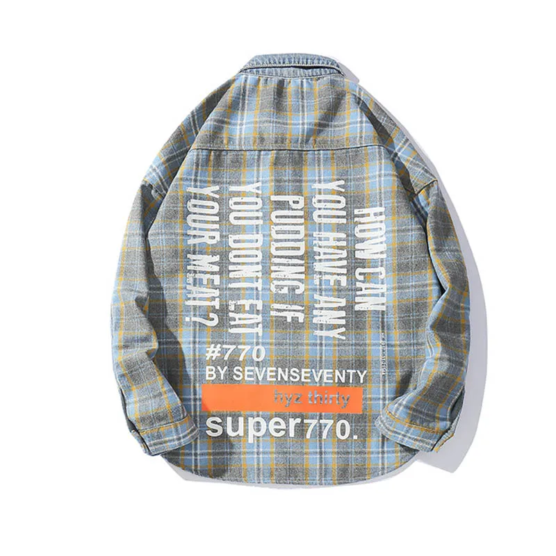 KIOVNO Men Harakuju Denim Jackets Turn Down Collar Back Printed Jacket Outwear Male Hip Hop