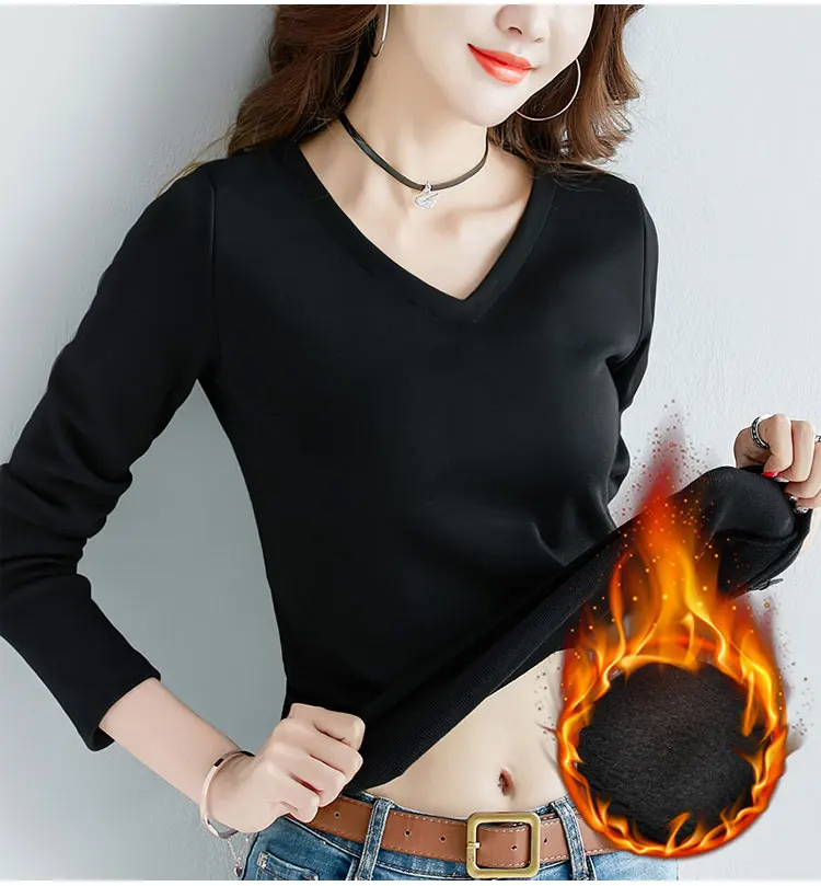 Women Winter Slim Fit T Shirt Lady Thick Thermal T-shirts Warm Veet T Shirts Women's Long Underwear Shirts Size Tops 4XL580_voghion.com