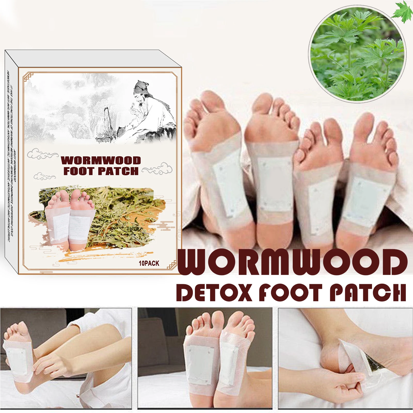 10 Packs Wormwood Detox Foot Patch Bamboo Pads Slimming Patches Improve Sleep Anti-Swelling Ginger Sticker | Красота и здоровье