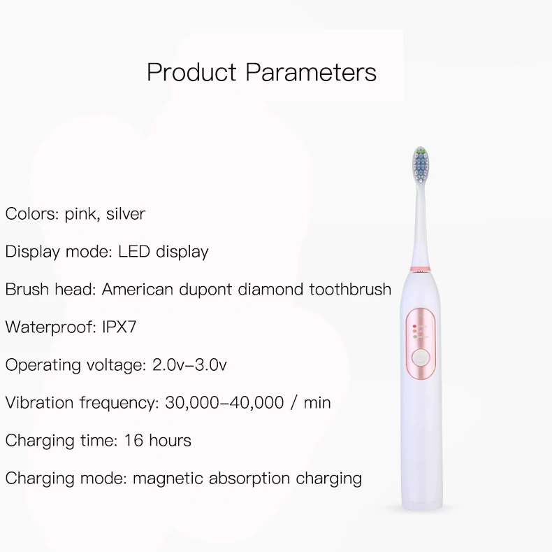 Акустическая электрическая зубная щетка с магнитной присоской для зарядки, водонепроницаемая, 3 модели, мягкие волосы, 2 Сменные головки для здоровья полости рта