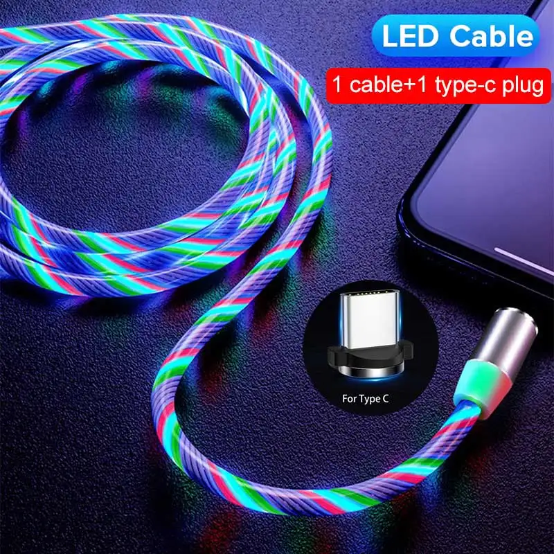 Suntaiho USB магнитная зарядка течёт светильник светодиодный Micro USB магнитный кабель Быстрая зарядка для iphone светильник ing USB Type C кабель Магнитный кабель для мобильного телефона - Цвет: For type-c LED