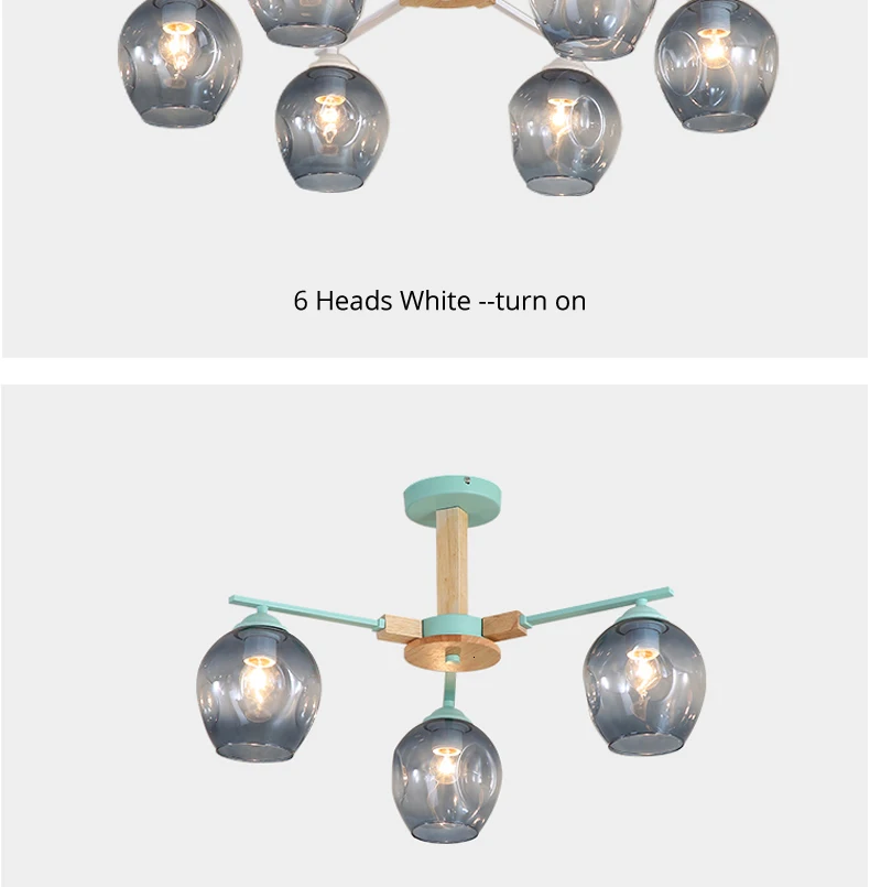 Креативная люстра в скандинавском стиле со стеклянным шариком для гостиной, спальни, деревянные люстры, E27 лампы, светильники для внутреннего освещения