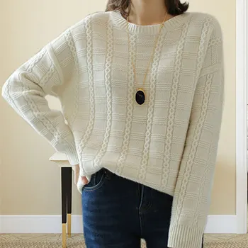 

LITVRIYH new loose casual women sweater long sleeve o-neck female pullover knit top jumper autumn thick knitted pull femme warm