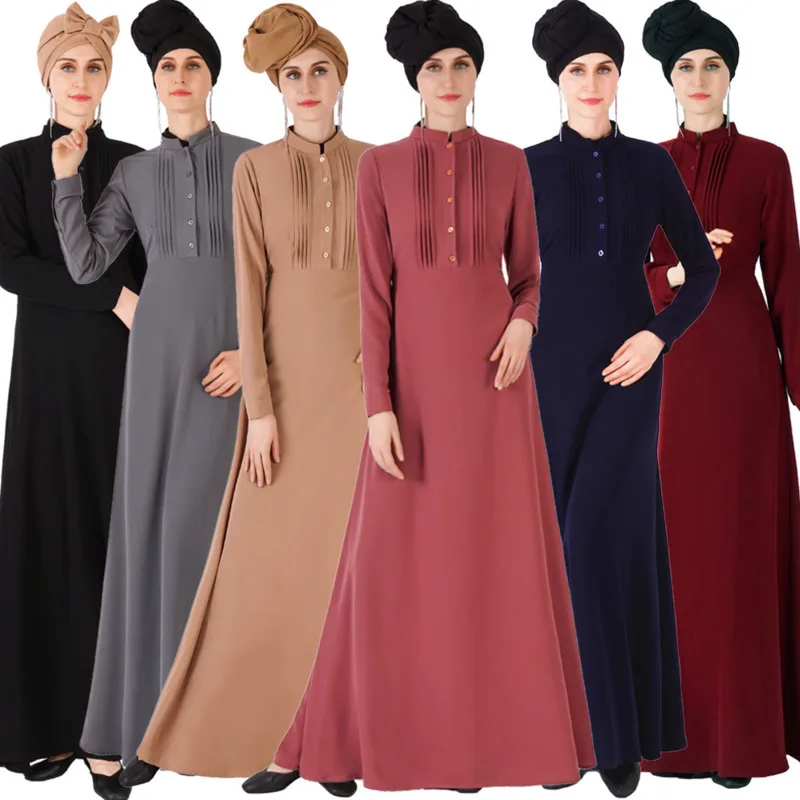6 Color Classic Muslim Long Dresses Abaya Kaftan Robe Muslim Robe Long Sleeve Malaysia Kimono Moslemisches Elegante Retro Dress
