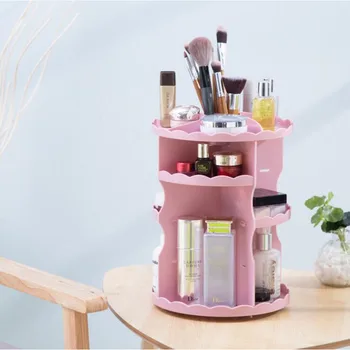 

360 Degree Rotating Cosmetic Box Plastic Lace Dressing Table Storage Rack Creative Home Organization Makeup Jewelry Container
