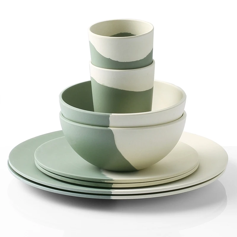 Экологичный набор посуды из бамбукового волокна легкие бамбуковые тарелки