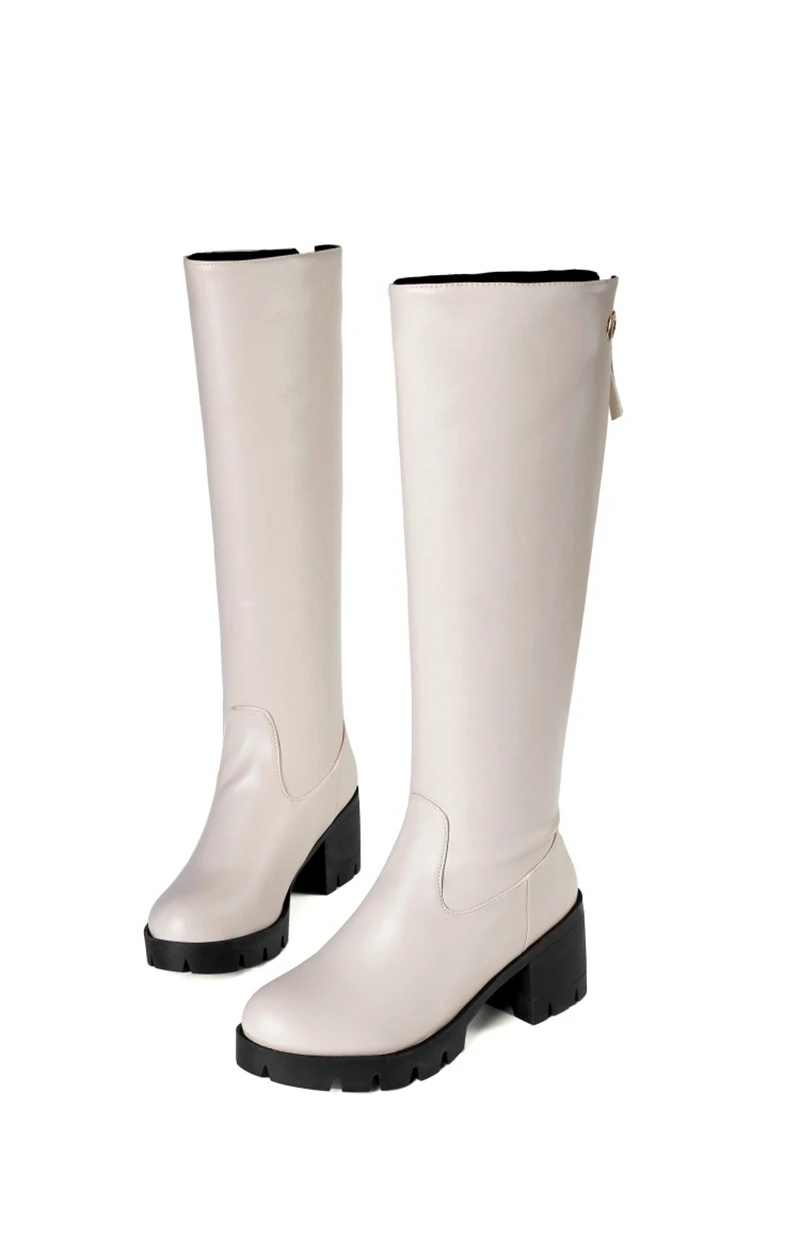 BLXQPYT Big Size 34-46 Autumn Winter Warm Fur Knee High Boots Womens Snow Boots High Heels Zipper Female Shoes woman C19-19
