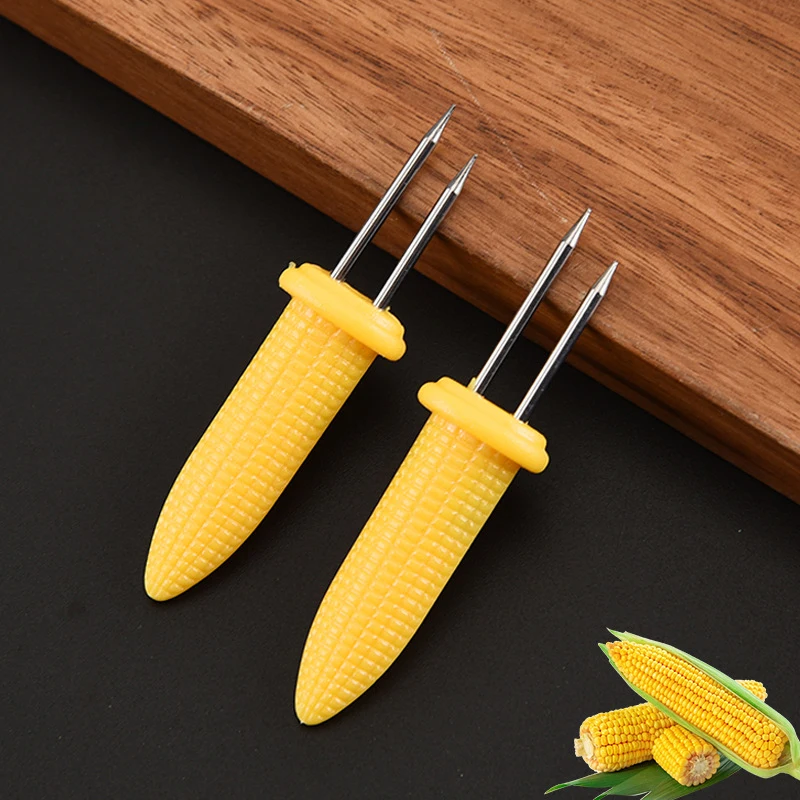 1Pcs Fork Corn Holder Skewer Creative Stainless Steel Corn Holders On The Cob Skewers Fruit Forks Outdoor Barbecue Gadget