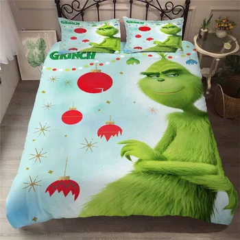 

HELENGILI 3D Bedding Set Grinch Stole Christmas Print Duvet Cover Set Bedcloth with Pillowcase Bed Set Home Textiles #TG-02